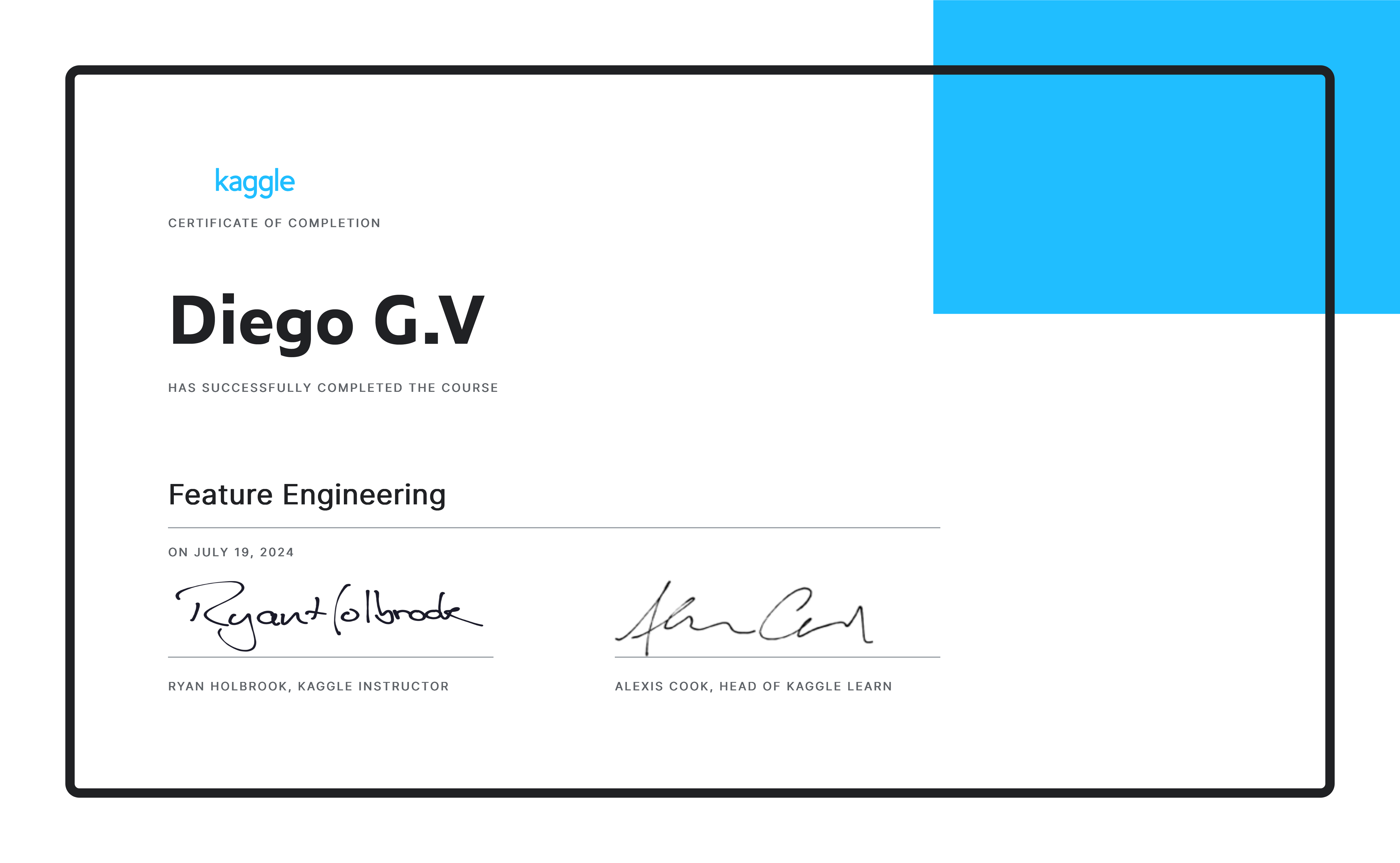 Certificate for Feature Engineering